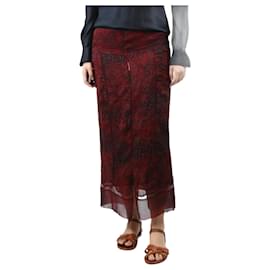 Fendi-Red textured printed sheer midi skirt - size UK 12-Red