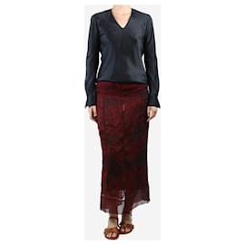 Fendi-Red textured printed sheer midi skirt - size UK 12-Red
