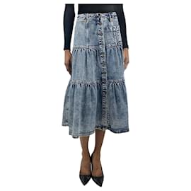 Ulla Johnson-Blue denim tiered midi skirt - size UK 6-Blue