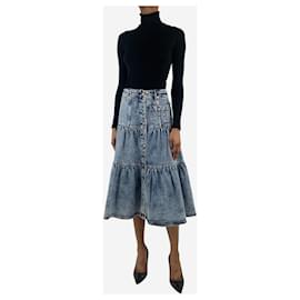 Ulla Johnson-Blue denim tiered midi skirt - size UK 6-Blue