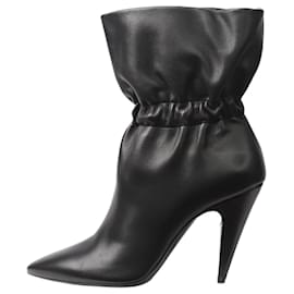 Saint Laurent-Black ruched leather ankle boots - size EU 37.5-Black
