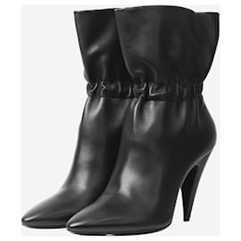 Saint Laurent-Black ruched leather ankle boots - size EU 37.5-Black