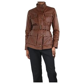 Belstaff Brown waxed belted jacket - size UK 6 Brown