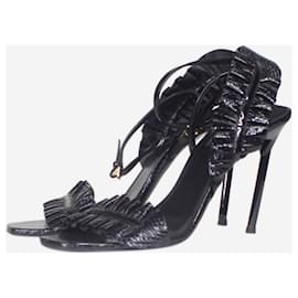 Saint Laurent-Black snakeskin square-toe sandal heels - size EU 42-Black