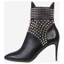 Christian Louboutin-Black leather spiked ankle boots - size EU 37.5-Black