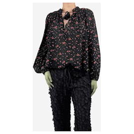 Ulla Johnson-Black floral-printed puff-sleeved broderie anglaise top - size UK 8-Black