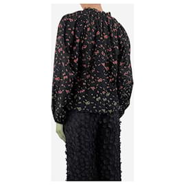 Ulla Johnson-Black floral-printed puff-sleeved broderie anglaise top - size UK 8-Black