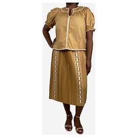 Ulla Johnson Braune Bluse mit Puffärmeln und plissierter Midirock - Größe UK 14 Braun