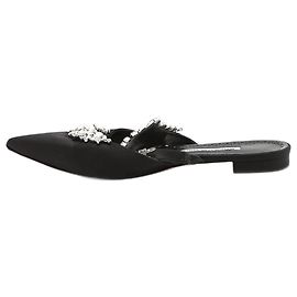 Manolo Blahnik Bailarinas negras con punta afilada y joyas - talla EU 38 Negro