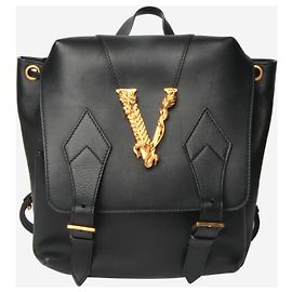 Versace Schwarzer Leder-Rucksack Schwarz