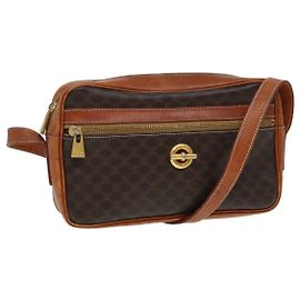 Céline Bolsa de ombro em lona Macadam CELINE em couro PVC marrom Auth ar12296 Marrom