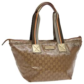 Gucci-GUCCI GG Crystal Tote Bag Gold 131230 Auth 85181-Golden