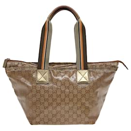 Gucci-GUCCI GG Crystal Tote Bag Gold 131230 Auth 85181-Golden