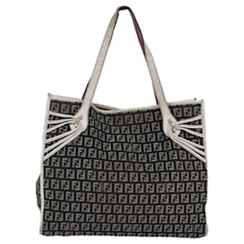 Fendi-FENDI Zucchino Canvas Tote Bag Brown Gold Auth 84553-Brown,Golden