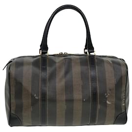 Fendi-Sac Boston en toile Pecan FENDI marron noir Auth th5173-Marron,Noir