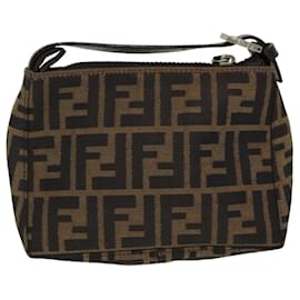 Fendi-FENDI Zucca Canvas Hand Bag Brown Black Auth am6704-Brown,Black