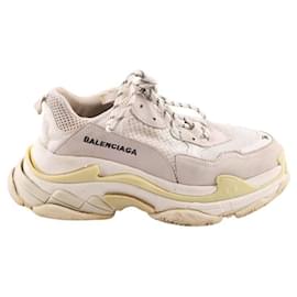Balenciaga-Baskets Triple S en cuir-Blanc