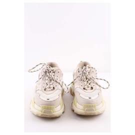 Balenciaga-Baskets Triple S en cuir-Blanc
