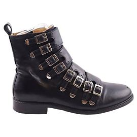 Maje Leather buckle boots Black