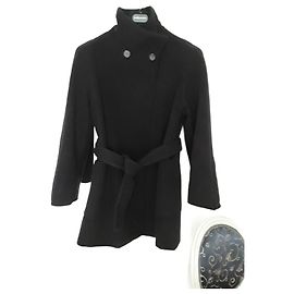 Abrigo Max Mara de lana negro con cinturón y mangas kimono Negro