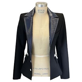 Paco Rabanne Black / Navy Blue Nylon Collared Wool Blazer Black