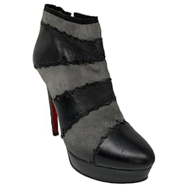 Christian Louboutin-Christian Louboutin Black / Grey Suede and Leather High Heeled Booties-Black