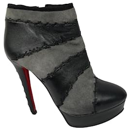 Christian Louboutin-Christian Louboutin Black / Grey Suede and Leather High Heeled Booties-Black