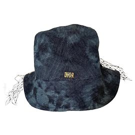 Chapéu Bob Dior Tye & Dye Azul de Algodão com Véu de Rede Azul