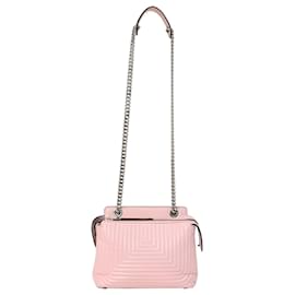 Fendi-Fendi Quilted Dotcom Click Shoulder Bag in Cream Leather-Brown,Pink