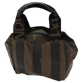 Fendi-Sac à main en toile Fendi Pecan toile enduite marron noir-Marron