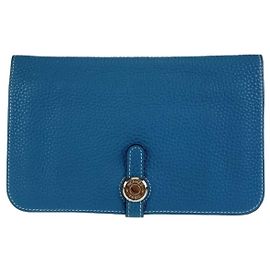 Hermès Carteira longa Hermes Dogon GM Azul