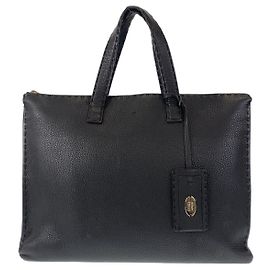 Fendi Leather Selleria Briefcase Black