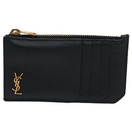 Yves Saint Laurent Leather Coin and Card Case Black