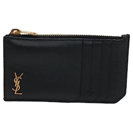 Yves Saint Laurent-Yves Saint Laurent Leather Coin and Card Case-Black