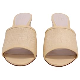 Autre Marque-Porte & Paire Leather-Trimmed Mules in Beige Raffia-Beige