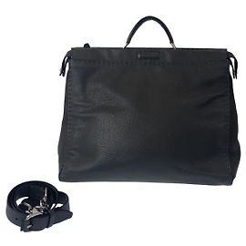 Fendi Leather Peekaboo Shoulder Bag Grey