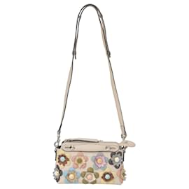 Fendi-Sac à bandoulière Fendi Mini By The Way Flowerland en cuir blanc-Blanc,Écru