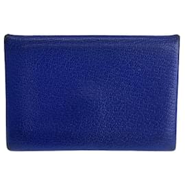 Hermès-Hermes Calvi Card Case Blue Electric Silver Hardware-Blue