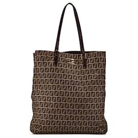 Fendi-Fendi Brown Zucchino Canvas Tote-Brown