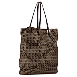 Fendi-Fendi Brown Zucchino Canvas Tote-Brown