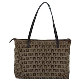 Fendi-Fendi Zucchino Canvas Tote Bag Brown Black-Brown