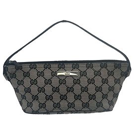 Gucci Boat Handbag Black and Grey Canvas Grey
