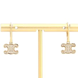 Céline-Celine Triomphe Rhinestone Hoop Earrings-Golden