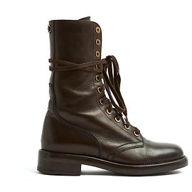 Botines Chanel EU39 CC Marrón Oscuro Patina Botas de Ejército UK6 US8.5 Marrón oscuro