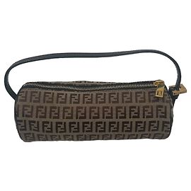 Bolsa Fendi Baguette FF Bege e Marrom em Lona Bege