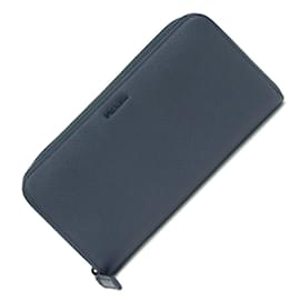 Prada-Prada Round Long Wallet in Navy Leather-Navy blue