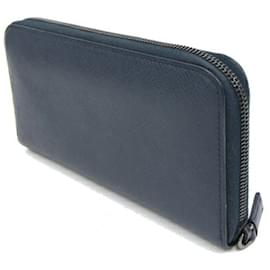 Prada-Prada Round Long Wallet in Navy Leather-Navy blue