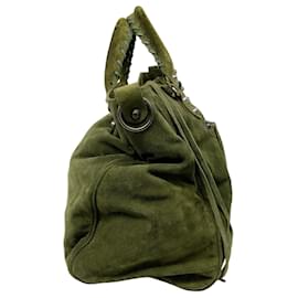 Balenciaga-Balenciaga Olive Green Studded Suede Leather City Velo Handbag-Green