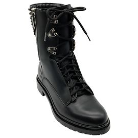 Botas de combate de couro preto com tachas Sergio Rossi Preto