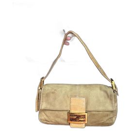 Fendi Baguette Suede Bag Beige Beige